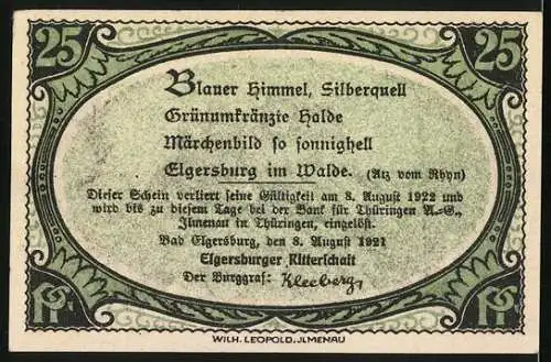 Notgeld Elgersburg 1921, 25 Pfennig, Elgersburg