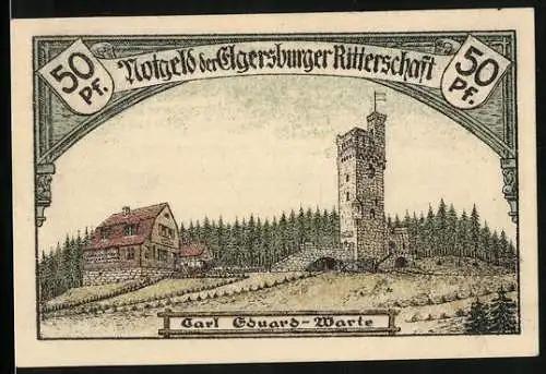 Notgeld Elgersburg 1921, 50 Pfennig, Carl Eduard-Warte