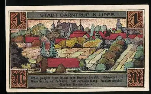 Notgeld Barntrup in Lippe 1921, 1 Mark, Panorama, Wappen, Gutschein