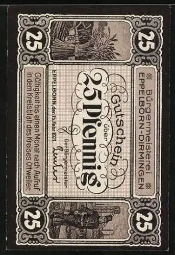 Notgeld Eppelborn-Dirmingen, 25 Pfennig, Kaisereiche zu Eppelborn, Gutschein