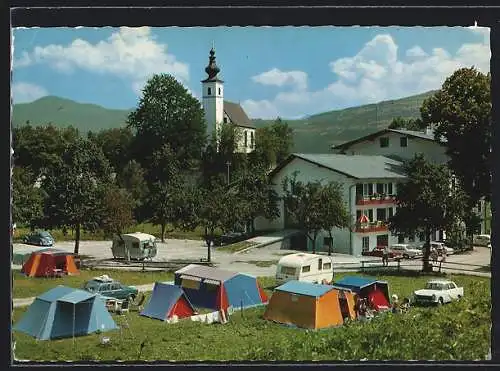 AK Golling /Salzach, Torren, Campingplatz Torrenerhof, Blick zum St.-Nikolaus-Kirchlein