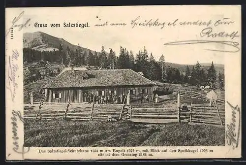 AK Hirschegg-Pack, Salzstiegel-Schutzhaus am Rapolt mit Blick auf den Speikkogel