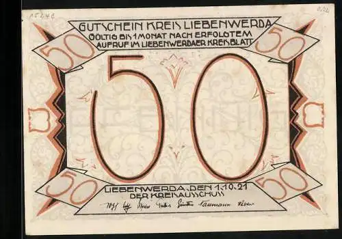 Notgeld Liebenwerda 1921, 50 Pfennig, Gründung Wahrenbrücks in der Zeit Karls des Grossen