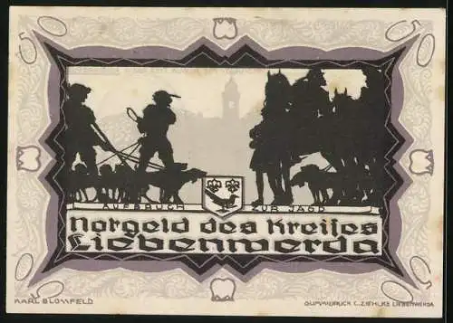 Notgeld Liebenwerda 1921, 50 Pfennig, Aufbruch zur Jagd