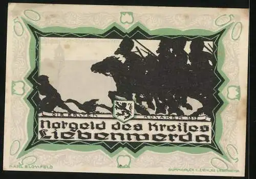 Notgeld Liebenwerda 1921, 50 Pfennig, Die ersten Kosaken 1821