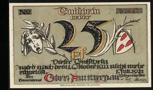 Notgeld Oberammergau 1921, 25 Pfennig, Kind schläft am Wegkreuz