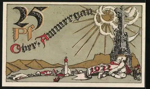 Notgeld Oberammergau 1921, 25 Pfennig, Kind schläft am Wegkreuz