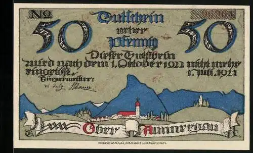 Notgeld Oberammergau 1921, 50 Pfennig, Kinder erklettern einen Baum