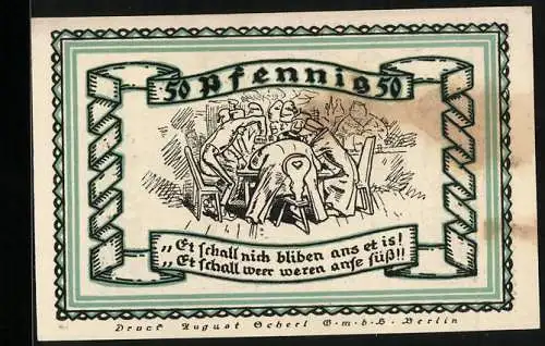 Notgeld Stolzenau /Weser 1921, 50 Pfennig, Niedersächsischer Bauernhof, Stammtisch
