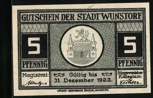 Notgeld Wunstorf, 5 Pfennig, Das alte Rathaus