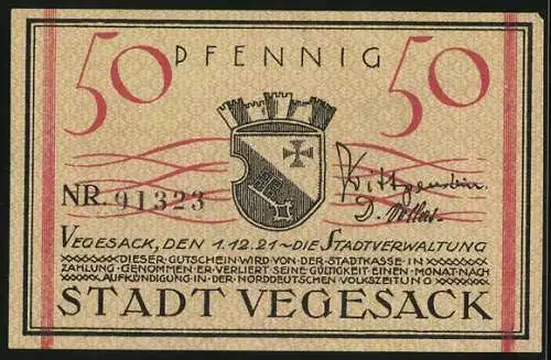 Notgeld Vegesack, 50 Pfennig, Blick auf die Kirche