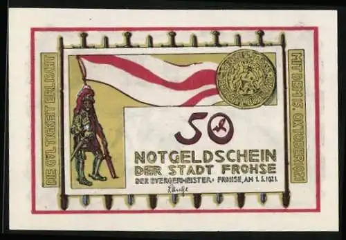 Notgeld Frohse 1921, 50 Pfennig, Die Schlacht im Jahr 1278