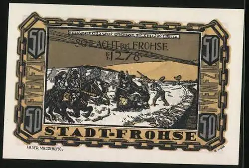 Notgeld Frohse 1921, 50 Pfennig, Die Schlacht im Jahr 1278