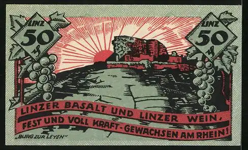 Notgeld Linz a. Rh. 1919, 50 Pfennig, Linzer Basalt und Linzer Wein