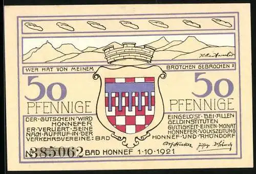 Notgeld Bad Honnef 1921, 50 Pfennig, Die Honschaft Rommersdorf