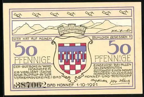 Notgeld Bad Honnef 1921, 50 Pfennig, Die Honschaft Mühlheim