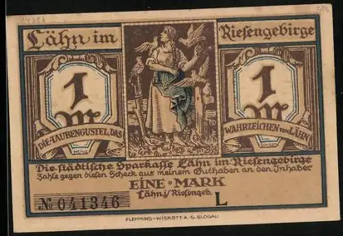 Notgeld Lähn im Riesengebirge, 1 Mark, Taubengustel, das Sanatorium