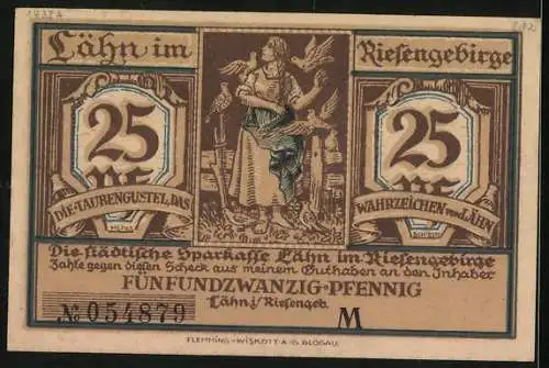 Notgeld Lähn im Riesengebirge, 25 Pfennig, Das Rathaus, Taubengustel