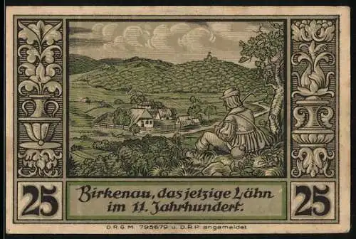 Notgeld Lähn im Riesengebirge, 25 Pfennig, Bauer vor Birkenau im 11. Jahrhundert