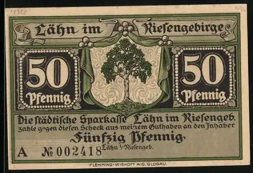 Notgeld Lähn im Riesengebirge, 50 Pfennig, Herzog Heinrich I. und die heilige Hedwig