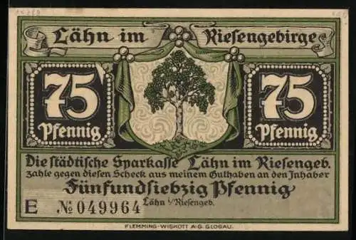 Notgeld Lähn im Riesengebirge, 75 Pfennig, Landsknechte im 30-jährigen Krieg beim Karnöffelspiel