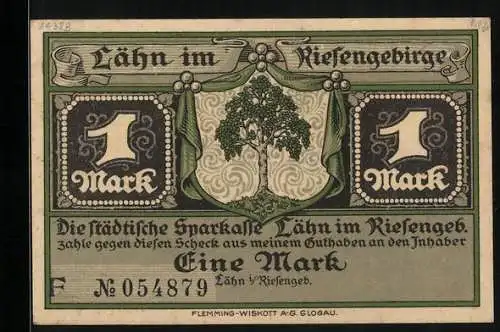 Notgeld Lähn im Riesengebirge, 1 Mark, Unfreiwillige Rast Friedrichs des Grossen in Lähn 1766