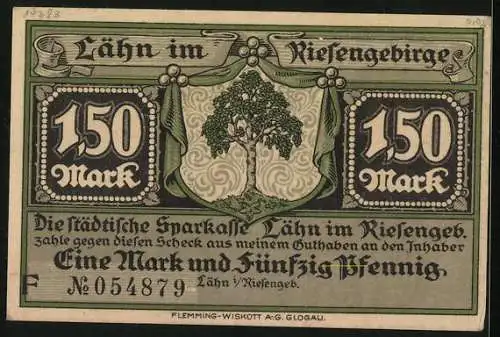 Notgeld Lähn im Riesengebirge, 1,50 Mark, Lähn nach dem Abzug der Franzosen 1813