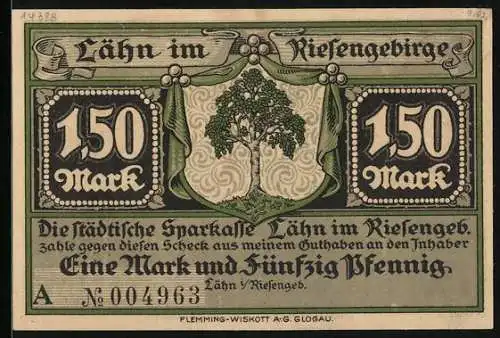 Notgeld Lähn im Riesengebirge, 1,50 Mark, Lähn nach dem Abzug der Franzosen anno 1813