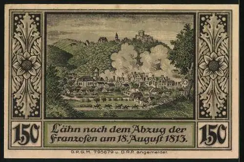 Notgeld Lähn im Riesengebirge, 1,50 Mark, Lähn nach dem Abzug der Franzosen anno 1813