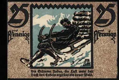 Notgeld Hirschberg, 25 Pfennig, Mann mit einem Güterschlitten