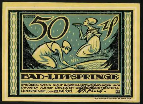 Notgeld Lippspringe 1921, 50 Pfennig, Zwei Frauen an der Quelle