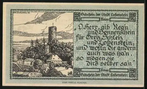 Notgeld Lobenstein 1919, 25 Pfennig, Der Turm über der Stadt