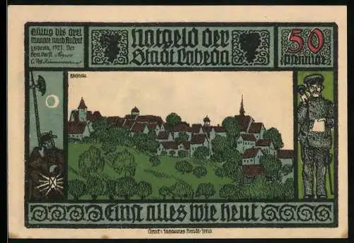 Notgeld Lobeda 1921, 50 Pfennig, Ortsansicht am Hügel