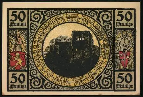 Notgeld Lobeda 1921, 50 Pfennig, Ortsansicht am Hügel