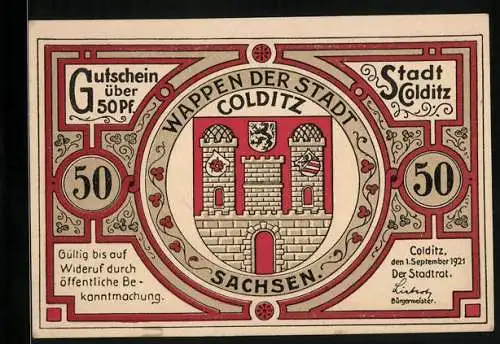 Notgeld Colditz 1921, 50 Pfennig, Das Colditzer Schloss