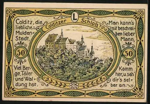 Notgeld Colditz 1921, 50 Pfennig, Das Colditzer Schloss
