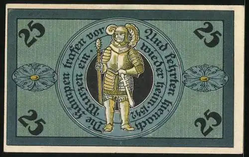 Notgeld Torgau 1921, 25 Pfennig, Die Kirche, der Fürst in Rüstung
