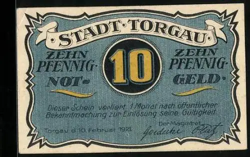 Notgeld Torgau 1921, 10 Pfennig, Infanterist in Rüstung 1542