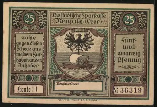 Notgeld Neusalz /Oder, 25 Pfennig, Friedrich der Grosse erhebt Neusalz zur Stadt