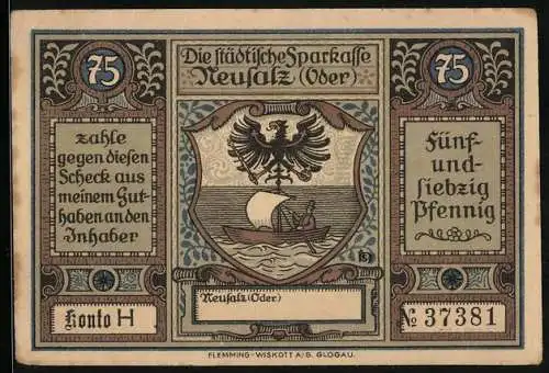 Notgeld Neusalz /Oder, 75 Pfennig, Erhebung zur Stadt durch Friedrich den Grossen