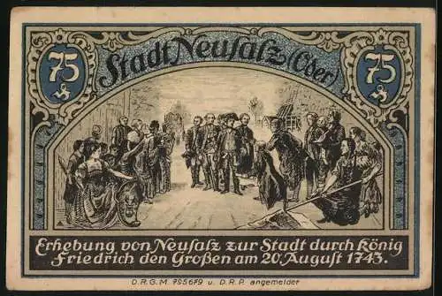Notgeld Neusalz /Oder, 75 Pfennig, Erhebung zur Stadt durch Friedrich den Grossen