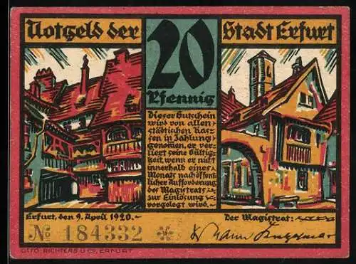 Notgeld Erfurt 1920, 20 Pfennig, Alte Universität und Michaelis-Kirche