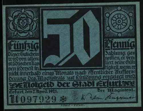 Notgeld Erfurt 1921, 50 Pfennig, Zwei Mönche im Streit