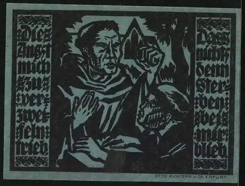 Notgeld Erfurt 1921, 50 Pfennig, Zwei Mönche im Streit