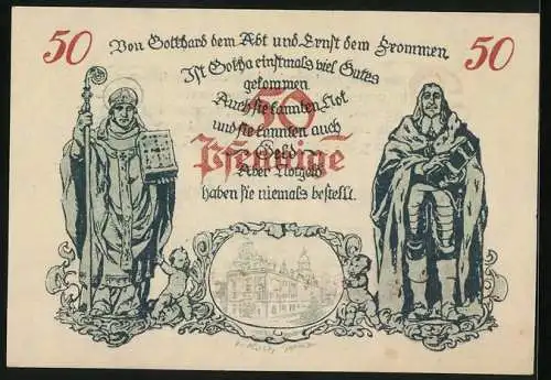 Notgeld Gotha 1921, 50 Pfennig, Gotthard der Abt und Ernst der Fromme