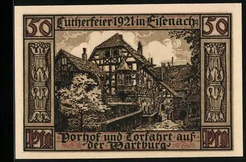 Notgeld Eisenach 1921, 50 Pfennig, Vorhof und Torfahrt auf der Wartburg