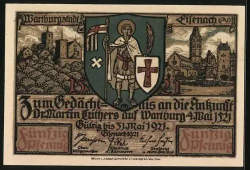 Notgeld Eisenach 1921, 50 Pfennig, Junker Jörg übersetzt das neue Testament