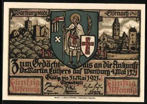 Notgeld Eisenach 1921, 50 Pfennig, Luther wird gefangengenommen