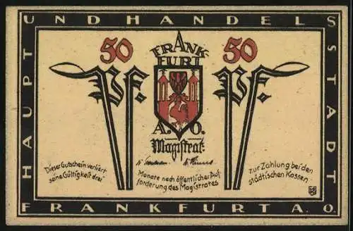 Notgeld Frankfurt a. O. 1921, 50 Pfennig, Südgiebel des Rathauses