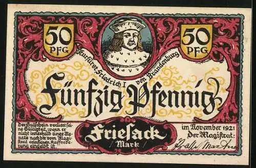 Notgeld Friesack /Mark 1921, 50 Pfennig, Grosser Heuwagen, Bauern darauf